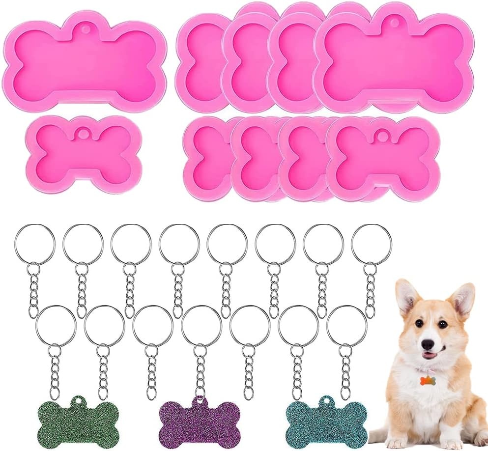 Set de 10 forme pentru brelocuri si 20 lantisoare Smallterm, silicon/metal, roz/argintiu