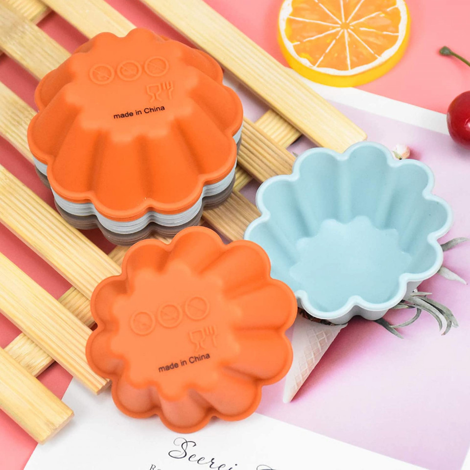 Poze Set de 10 forme pentru briose Wangjiangda, silicon, albastru/portocaliu/gri, 7,7 cm