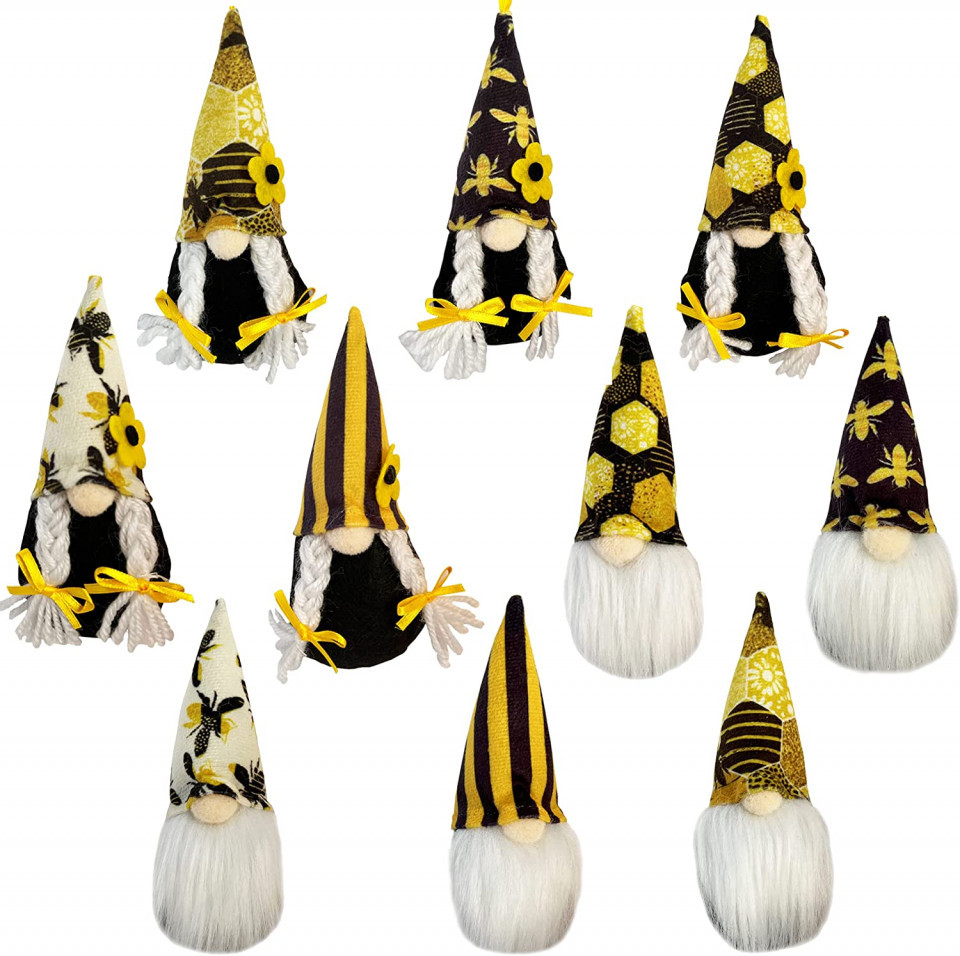 Set de 10 gnomi Fettinow, plus, alb/galben/negru, 13,9/20,8 cm