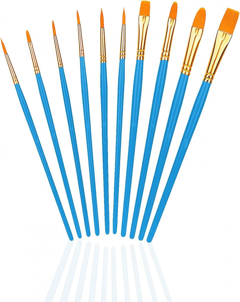 Set de 10 pensule pentru pictura Thirei, plastic, albastru, 16-18 cm
