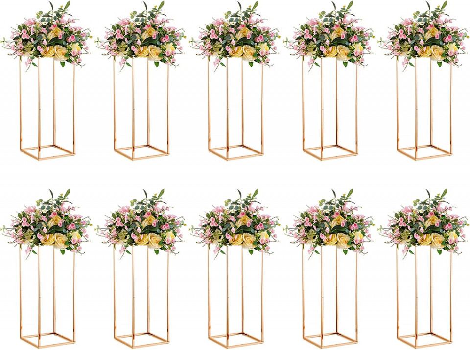 Set de 10 suporturi pentru flori Nuptio, metal, auriu, 25 x 25 x 60 cm auriu