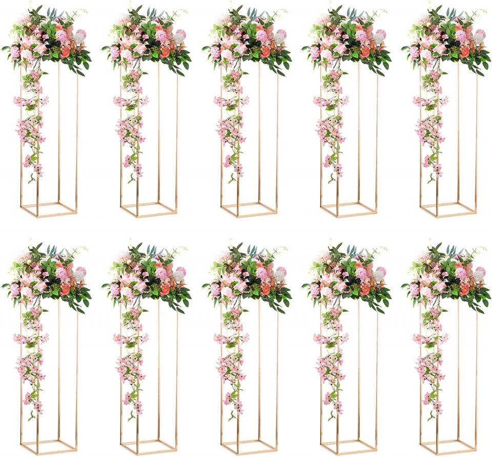 Set de 10 suporturi pentru flori Nuptio, metal, auriu, 28 x 28 x 100 cm 100