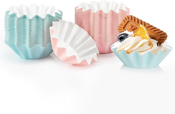 Set de 100 forme pentru briose Ropniik, hartie, roz/albastru, 7 x 4.5 x 3. cm
