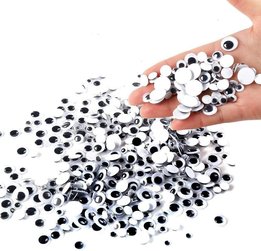 Set de 100 ochi pentru jucarii sau creatii Pasas, plastic, alb/negru, 6-25 mm