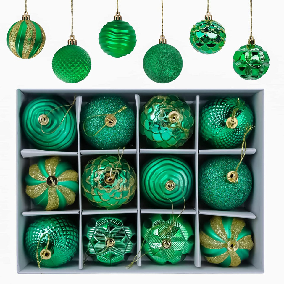 Set de 12 globuri de Craciun Gxhong, plastic, verde, 6 cm