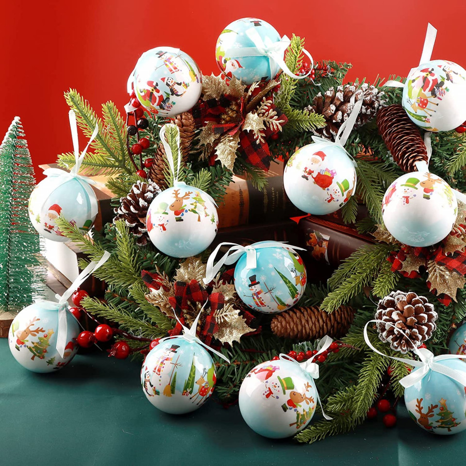 Poze Set de 14 globuri de Craciun ABXMAS, plastic, multicolor, 7,5 cm
