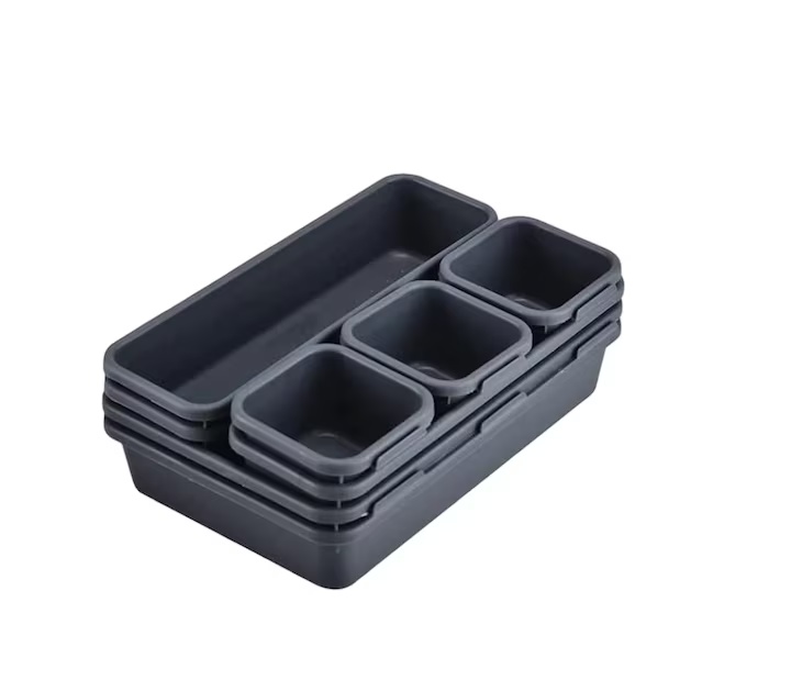 Set de 16 cutii organizatoare Booaee, plastic, gri inchis