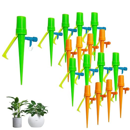 Set de 16 picuratoare pentru plante automate Qilucky, plastic, verde/portocaliu, 16,5 x 3,6 x 2 cm