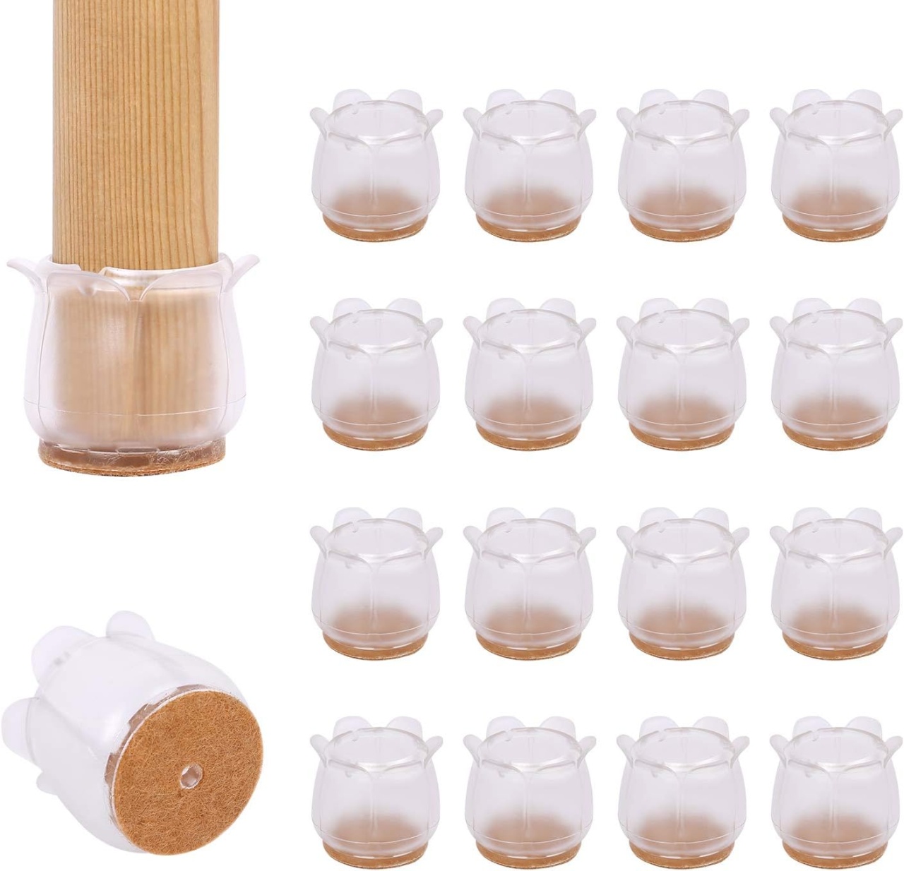 Set de 16 protectii pentru picioarele mobilierului Ezprotekt, silicon/pasla, transparent/maro, 3 x 3,4 cm