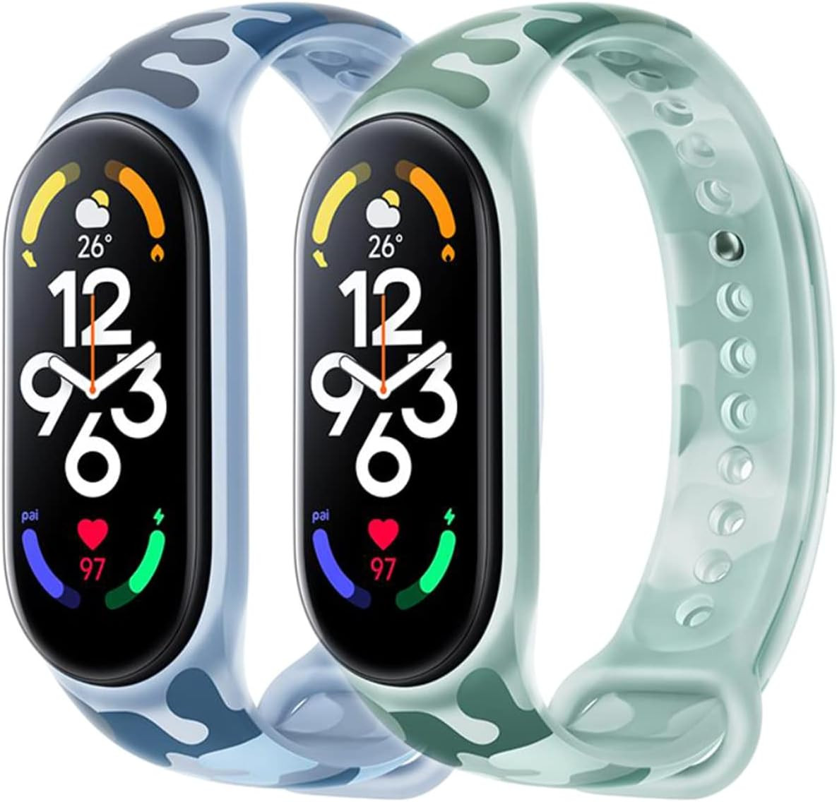 Set de 2 bratari de inlocuire compatibile cu Xiaomi Mi Band 5/6/7 si Amazfit Band 5, Monuary, silicon, verde/albastru