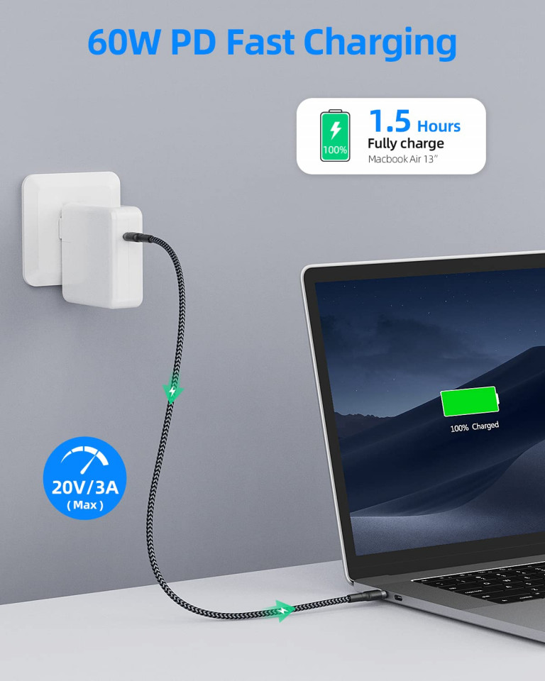 Poze Set de 2 cabluri USB tipe C la USB tipe C SUNGUY, TPE, negru, 50 cm