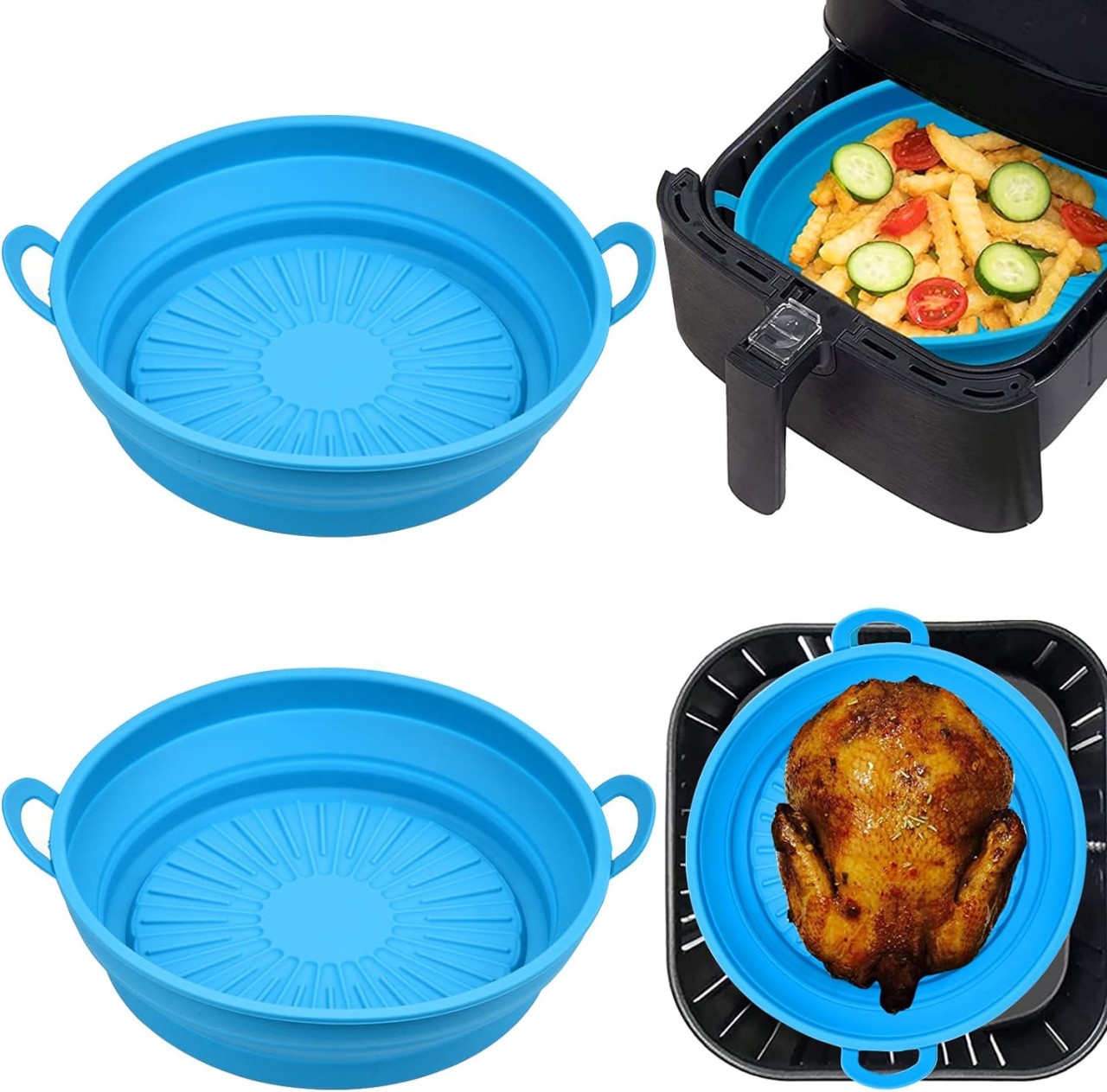 Set de 2 cosuri pentru friteuza cu aer Pipihome, silicon, albastru, 19 x 16 x 7 cm