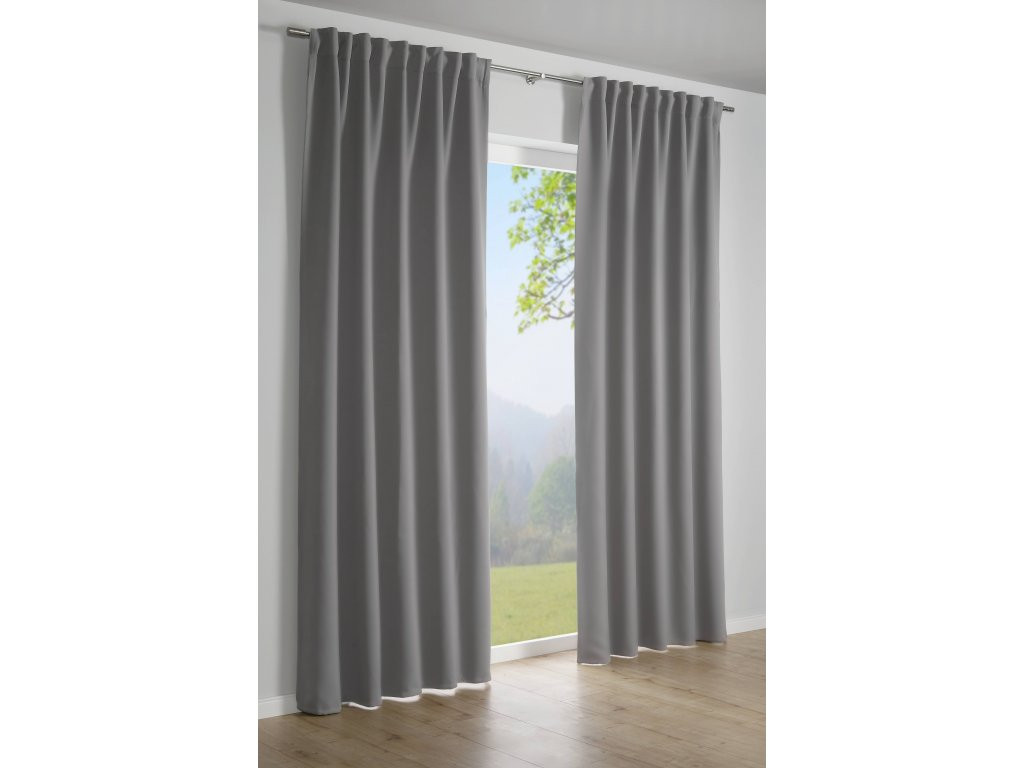 Set de 2 draperii Dimout, poliester, gri, 140 x 245 cm