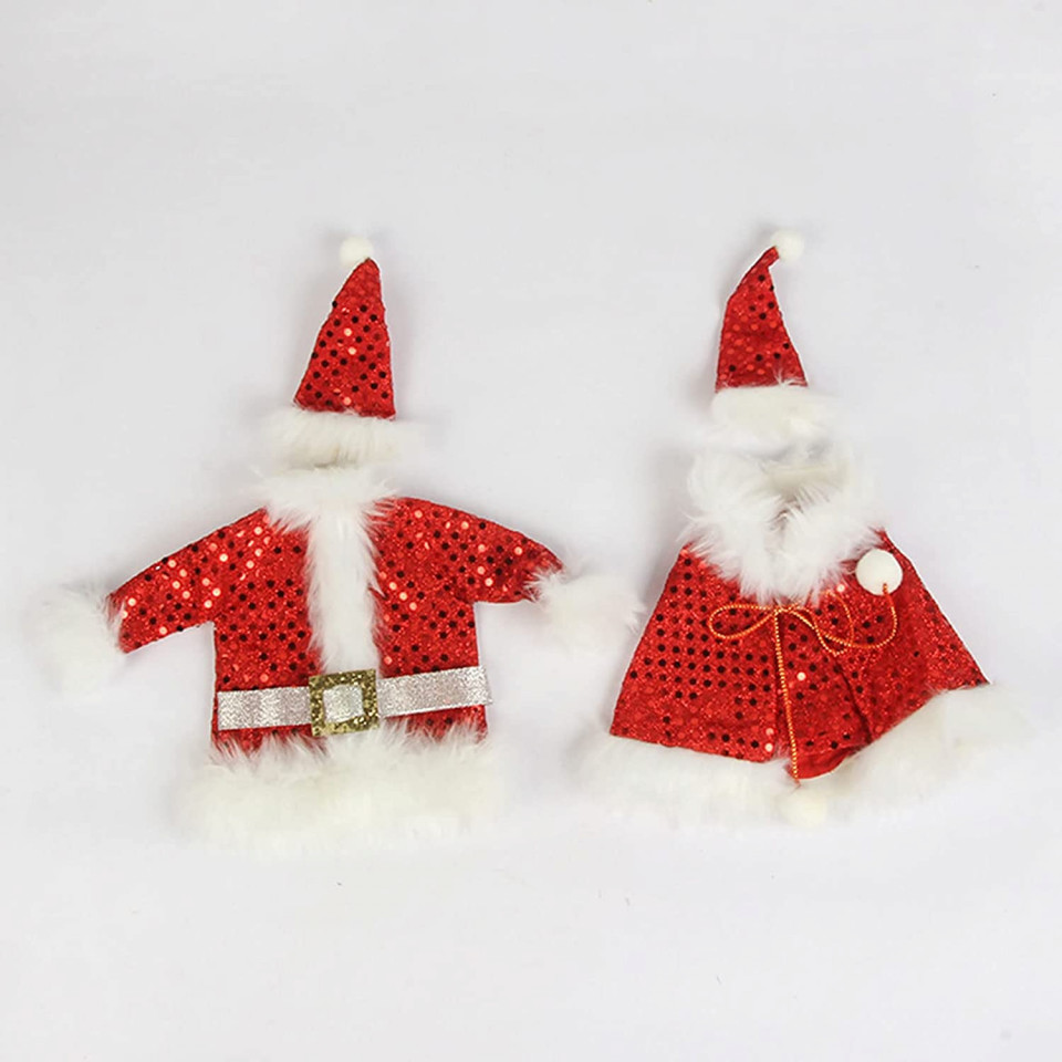 Set de 2 huse pentru sticlele de vin de Craciun DYWW, rosu, textil, 7 cm x 13 cm / 16cm x 18cm / 13 cm x 16 cm