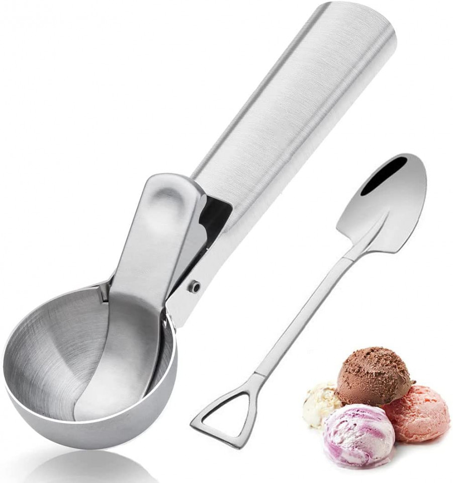 Set de 2 linguri pentru inghetata KECRULV, otel inoxidabil, argintiu, 19 x 5,9 cm / 15, 5 cm