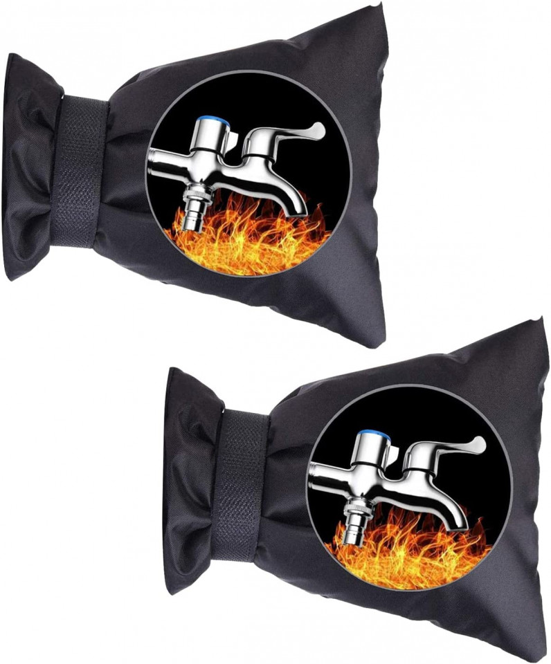 Set de 2 protectii pentru robinet de inghet LDREAMAM, poliester/bumbac, negru, 18 x 15 cm Accesorii imagine noua