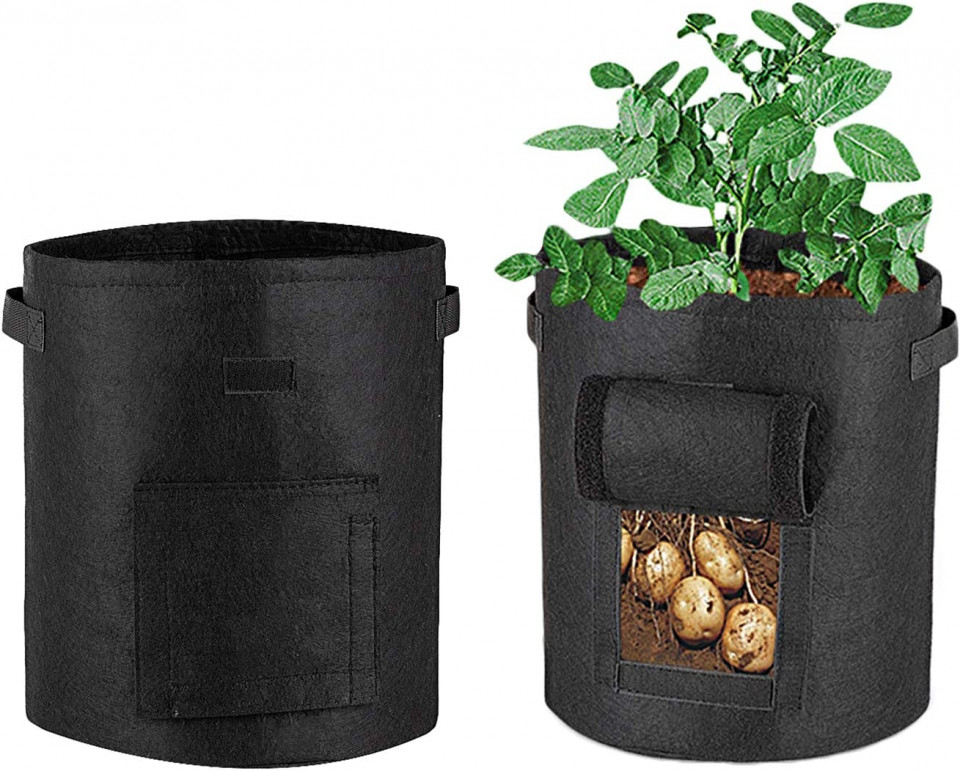 Set de 2 saci pentru cultivare legume SUNTRADE, negru, textil, 28 X 33 cm Accesorii pret redus