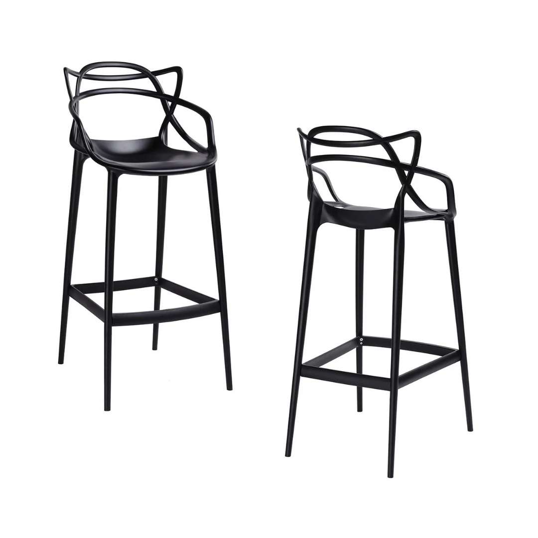 Set de 2 scaune de bar Karll, exterior/ interior, polipropilena, negru,