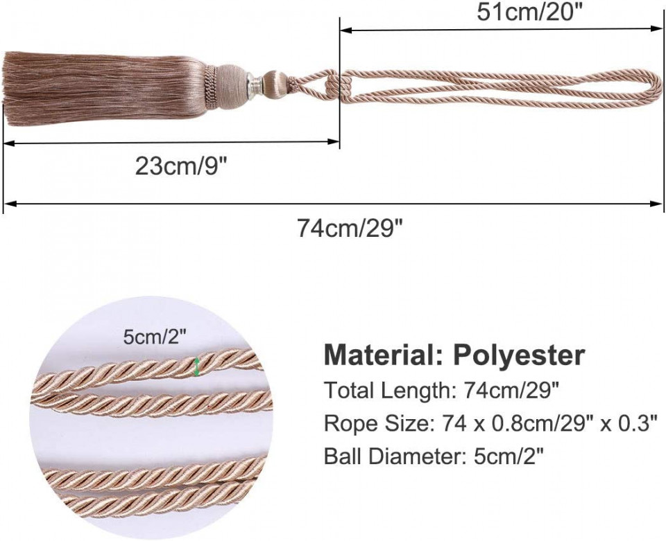 Poze Set de 2 snururi cu ciucuri pentru cortina ‎Sourcing map, poliester, bej, 74 cm