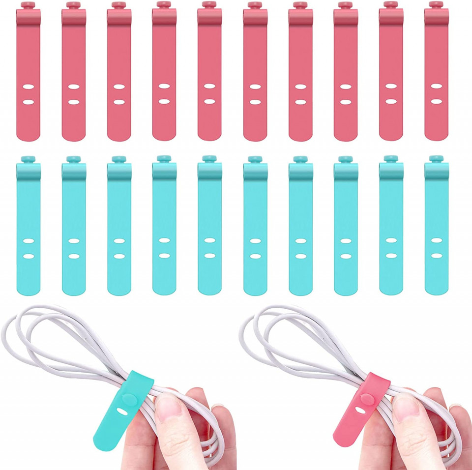 Set de 20 curele pentru cabluri/fire HOTMNTY, silicon, roz/albastru, 6 x 1 cm Accesorii imagine 2022