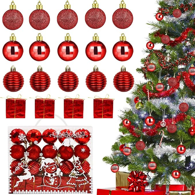 Set de 20 globuri pentru bradul de Craciun Gzgxkj, plastic, rosu, 5 cm