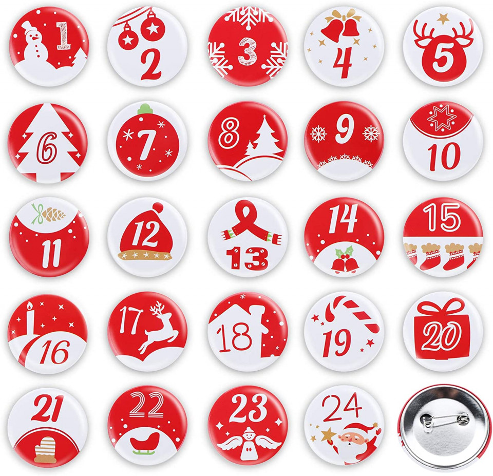 Set de 24 insigne cu numere pentru calendar de advent Adorfine, rosu/alb, metal/plastic, 4 cm Accesorii pret redus