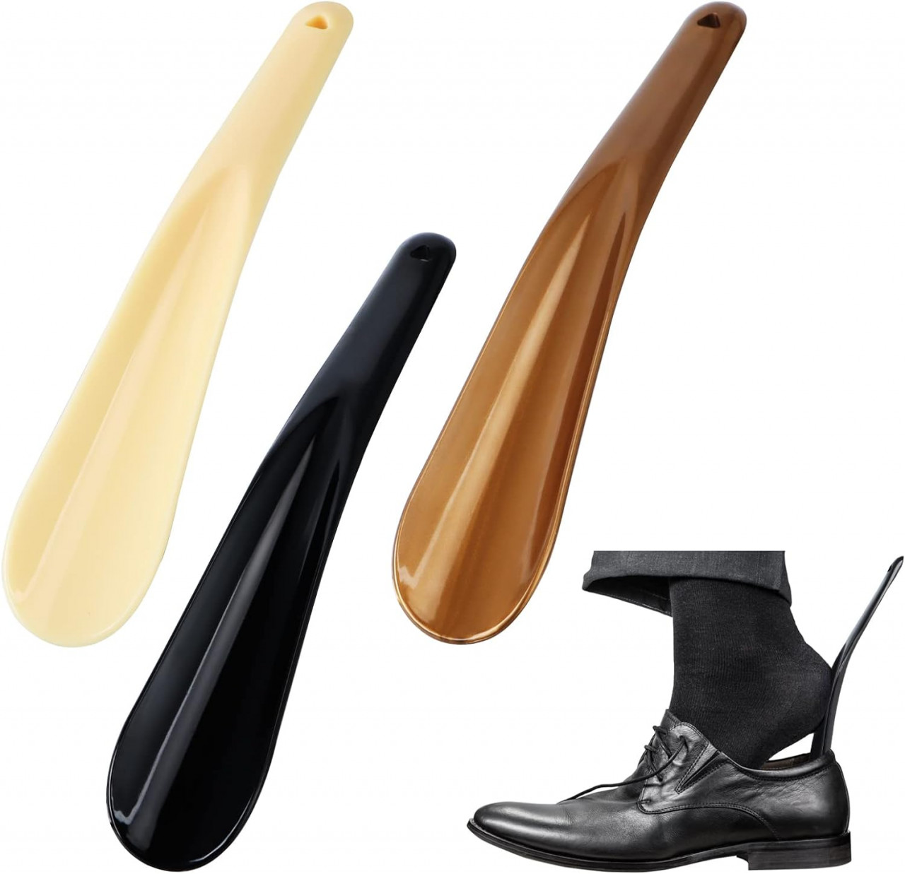 Set de 3 incaltatoare Jognee, plastic, alb laptos/negru/maro, 19,5 x 3,5 cm