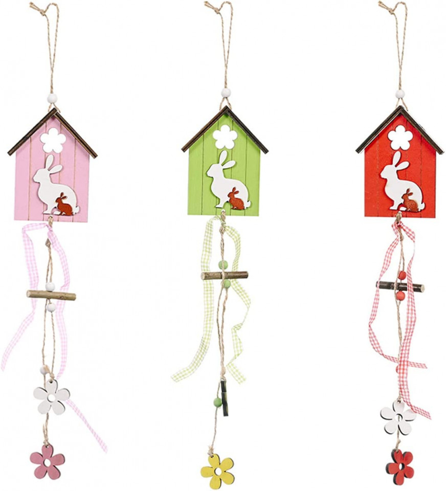 Set de 3 pandative pentru Paste XiXiRan, lemn, multicolor, 10 x 36 cm
