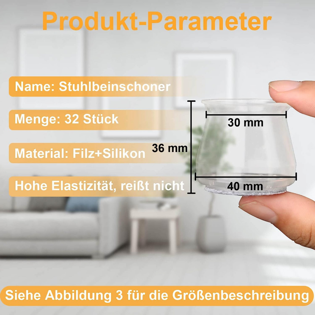Poze Set de 32 protectii pentru picioare mobilier YIMSGO, pasla/silicon, transparent/gri, 40 x 36 x 30 mm