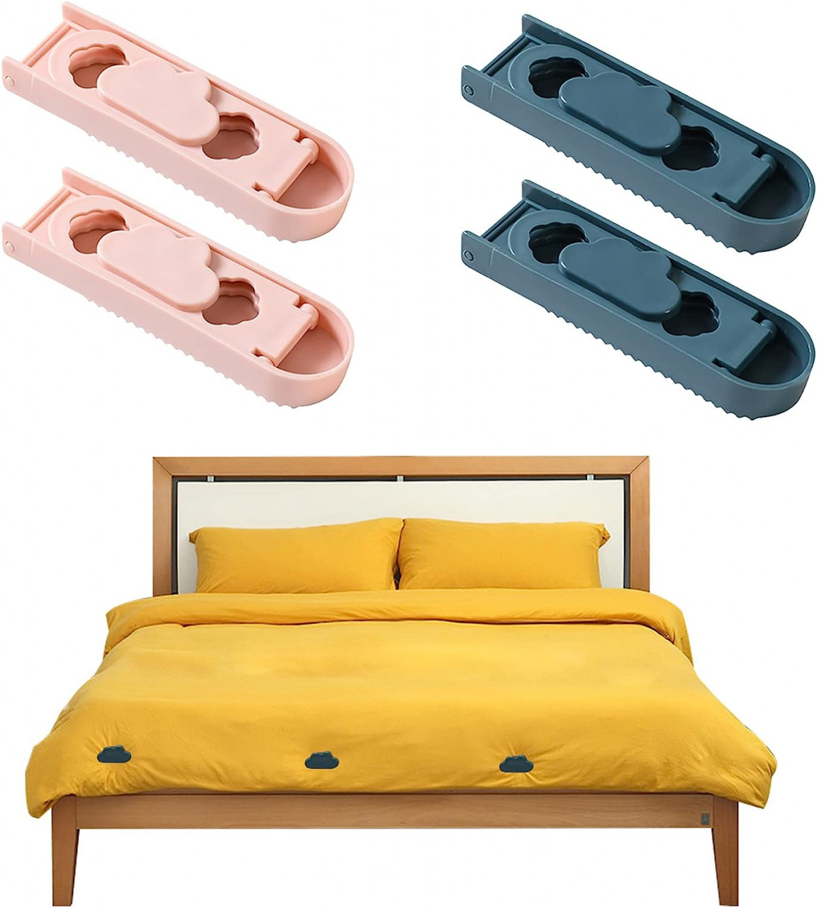Set de 4 agrafe pentru lenjerie Kiuiom, polipropilena, roz/albastru inchis, 10,9 x 8,8-17 cm