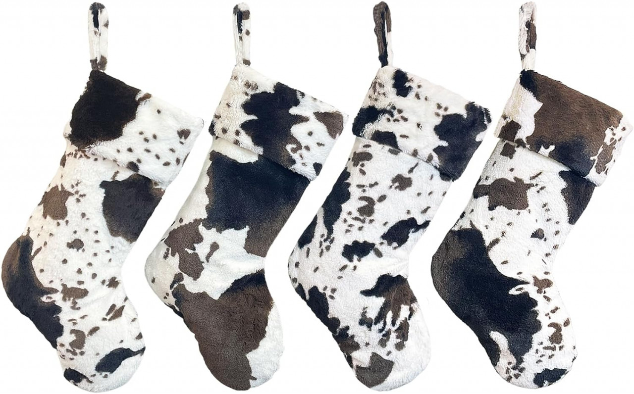 Set de 4 ciorapi pentru Craciun Duosheng & Elegant, bumbac, alb/maro/negru, 35,5 x 25,4 x 20,3 cm