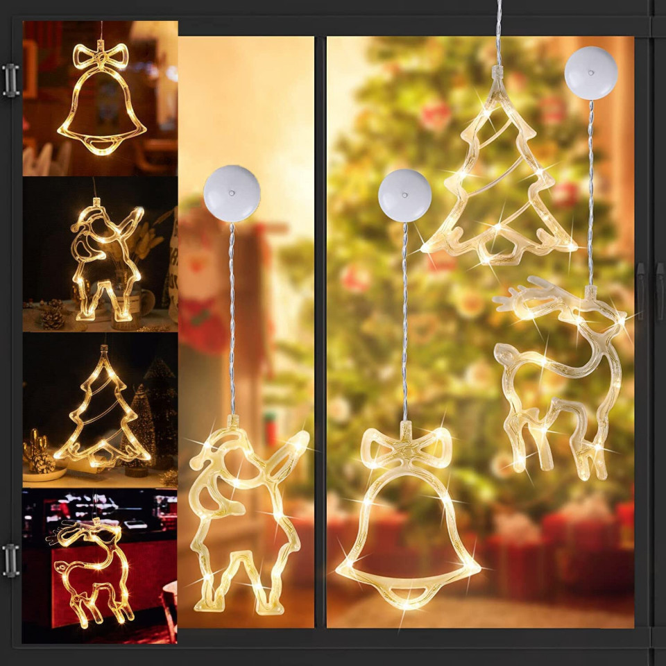 Poze Set de 4 figurine iluminate LED Salcar, alb cald, 15 x 21 cm