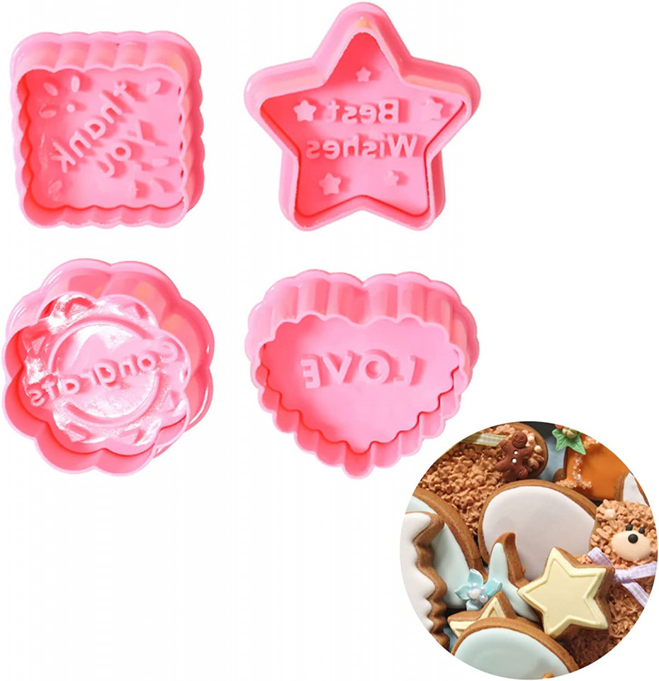 Set de 4 forme de prajituri Bavooty, plastic, roz chilipirul-zilei.ro/