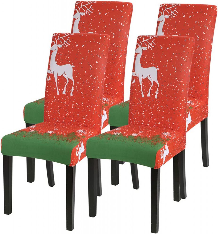 Set de 4 huse pentru scaune de Craciun bolukets, poliester, rosu/alb/verde, 40 -50 cm