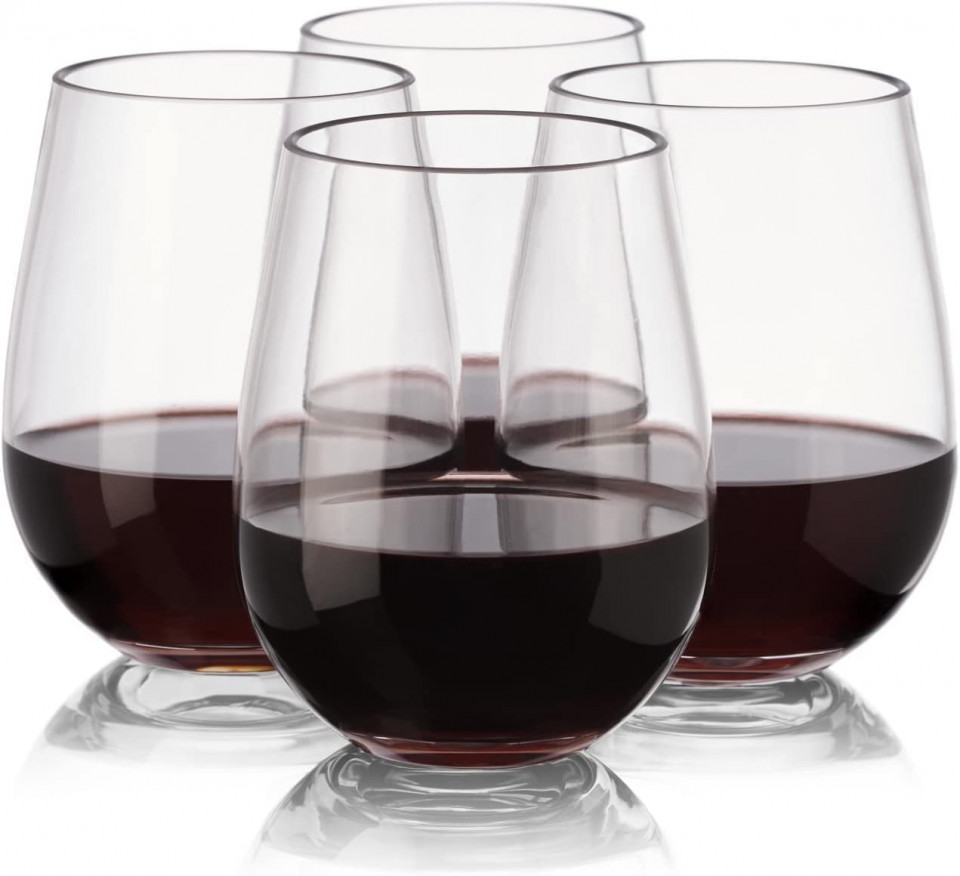 Set de 4 pahare de vin Wisolt, plastic, transparent, 450 ml, 8,5 x 11,5 x 9,5 cm