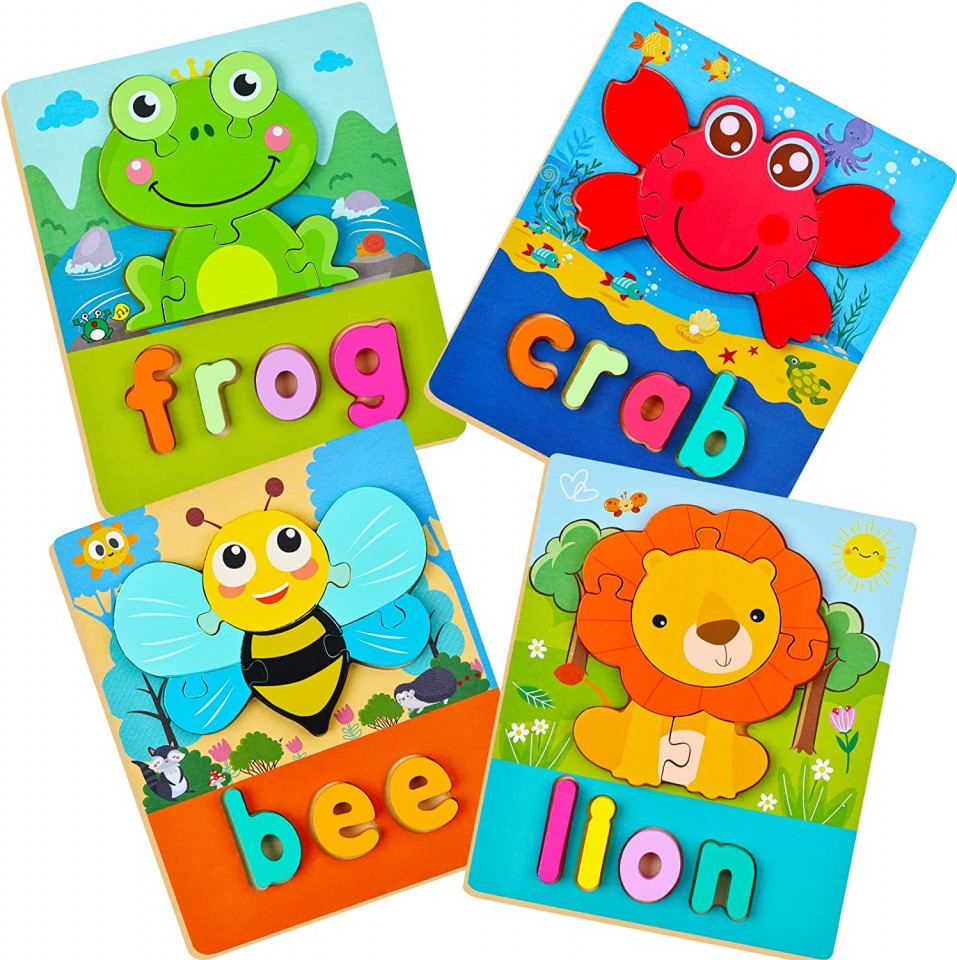 Set de 4 puzzle-uri pentru copii 1-4 ani BBLIKE, lemn, multicolor, 18 x 14,5 cm Pret Redus chilipirul-zilei pret redus imagine 2022