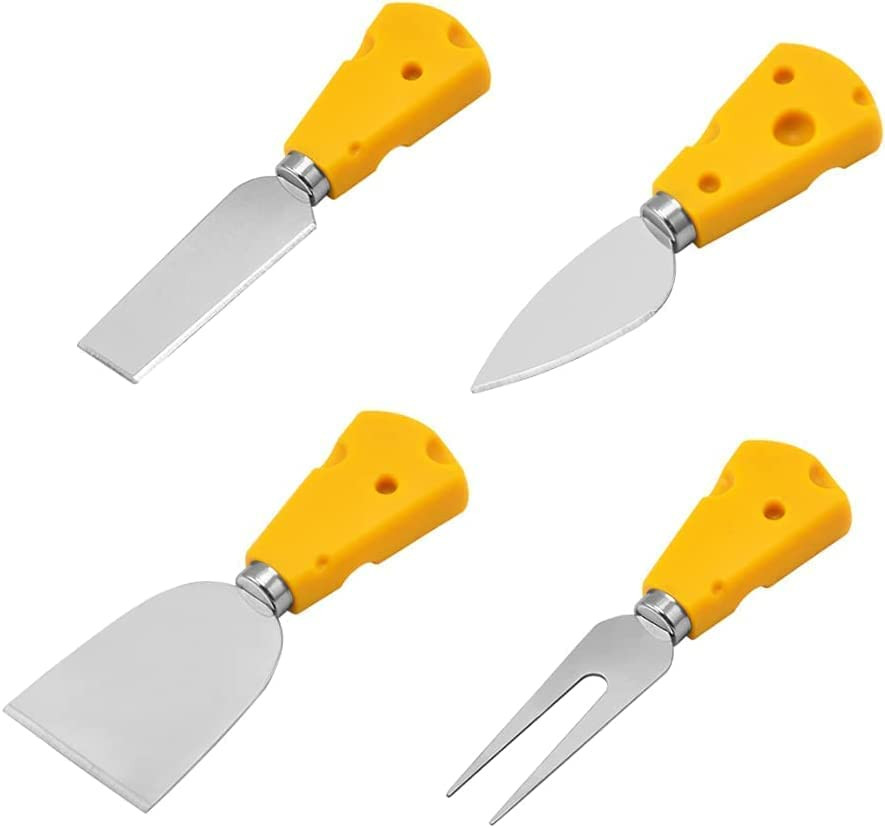 Set de 4 spatule pentru branza SVUPUE, otel inoxidabil, argintiu/galben, 12 x 3,5 cm