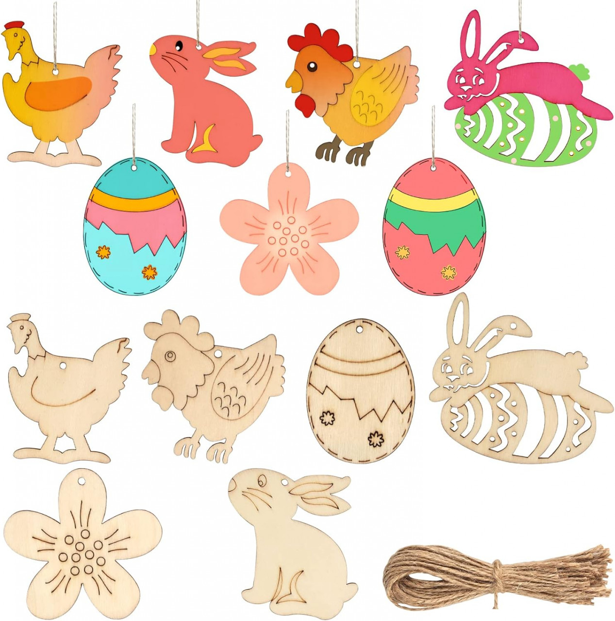 Set de 48 pandative de Paste Powmag, lemn, natur, 7,5-10 cm