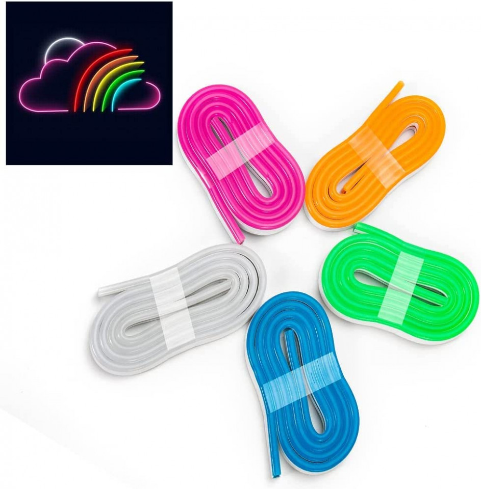 Set de 5 benzi cu lumini de neon pentru bricolaj I-Shunfa, multicolor, 5 x 1 m