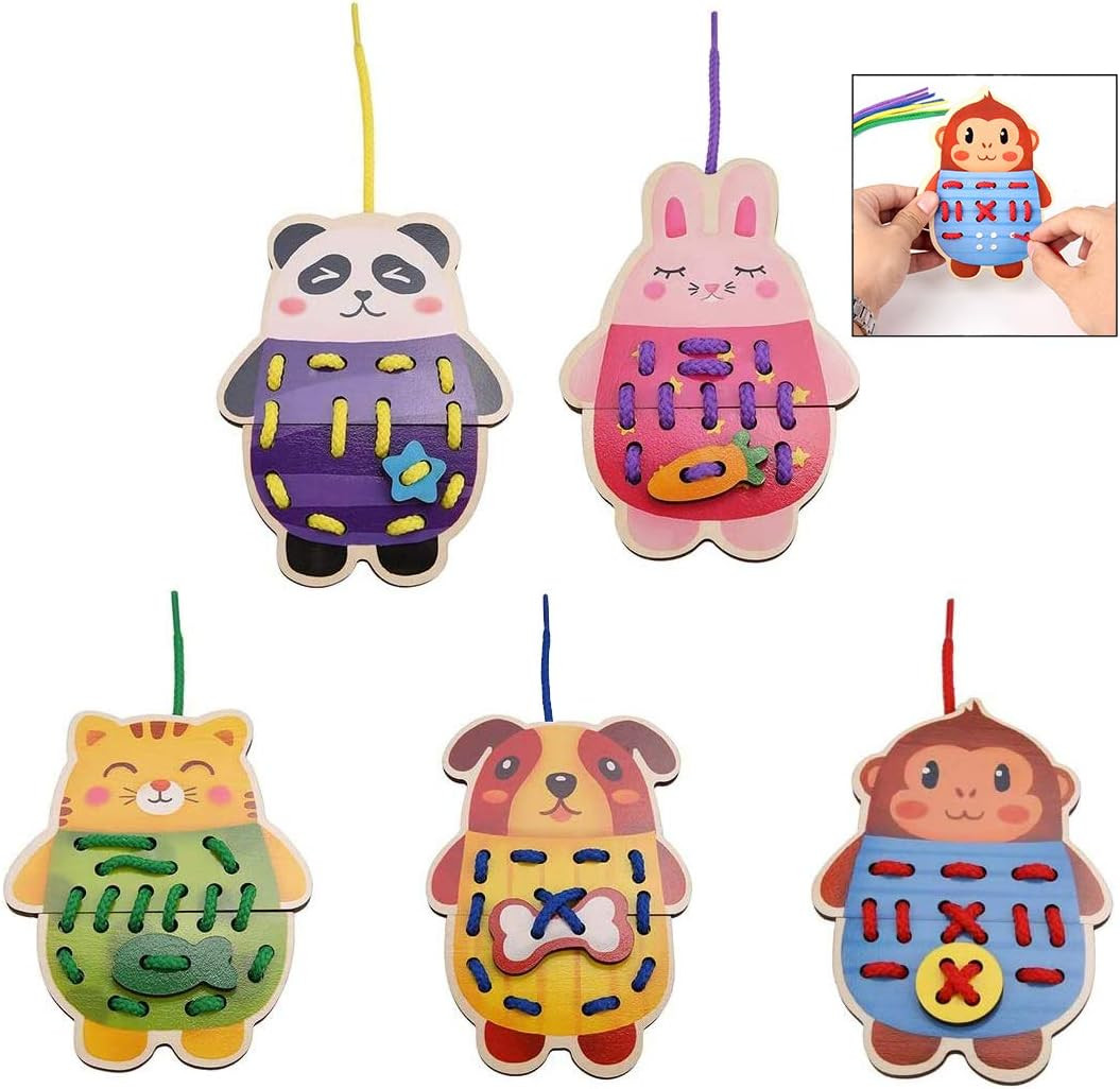 Set de 5 figurine decorative XLKJ, lemn/textil, multicolor