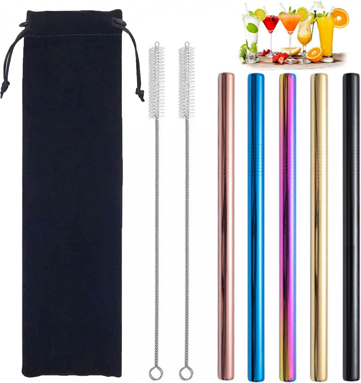 Set de 5 paie cu 2 perii de curatare si sac de depozitare WELLXUNK, otel inoxidabil, multicollor, 21,5 cm