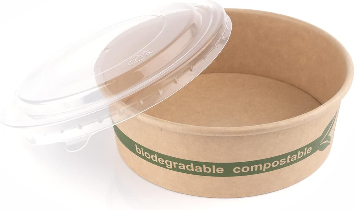 Set de 50 boluri alimentare cu capac R-ISLAND, hartie/plastic, maro, 750 ml, 15 x 6 cm