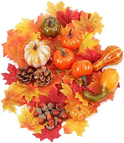 Set de 50 decoratiuni pentru toamna Jingyukj, poliuretan, galben/portocaliu/maro