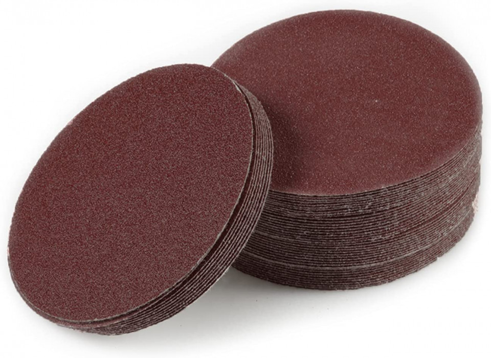 Set de 50 discuri abrazive Leontool, oxid de aluminiu, 80 granulatie, rosu, 10,1 cm