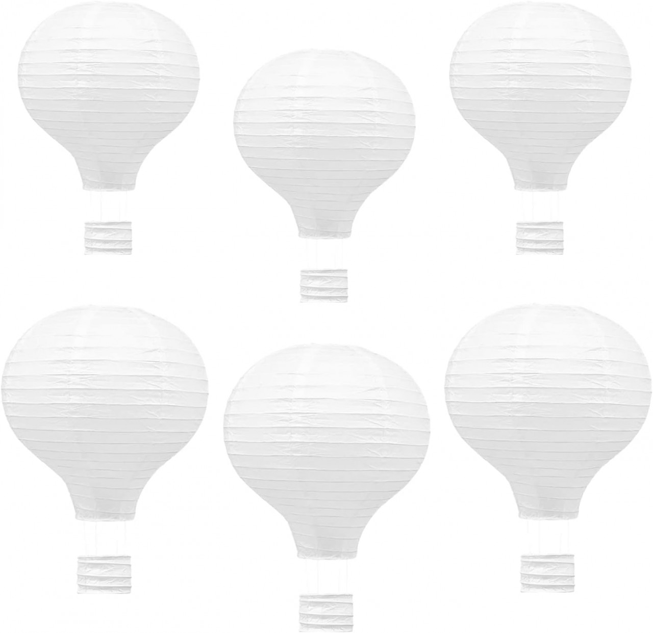 Set de 6 baloane cu aer cald pentru nunta/petrecere Jangostor, hartie, alb, 30 /25 cm