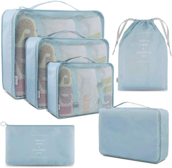Set de 6 genti de haine Erliway, plasa, albastru, marimi diferite