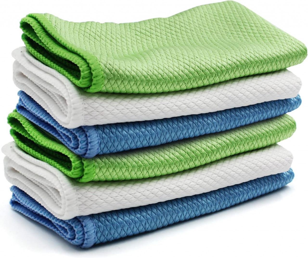 Set de 6 prosoape OZNEWLIFE, microfibra, alb/verde/albastru, 30 x 30 cm