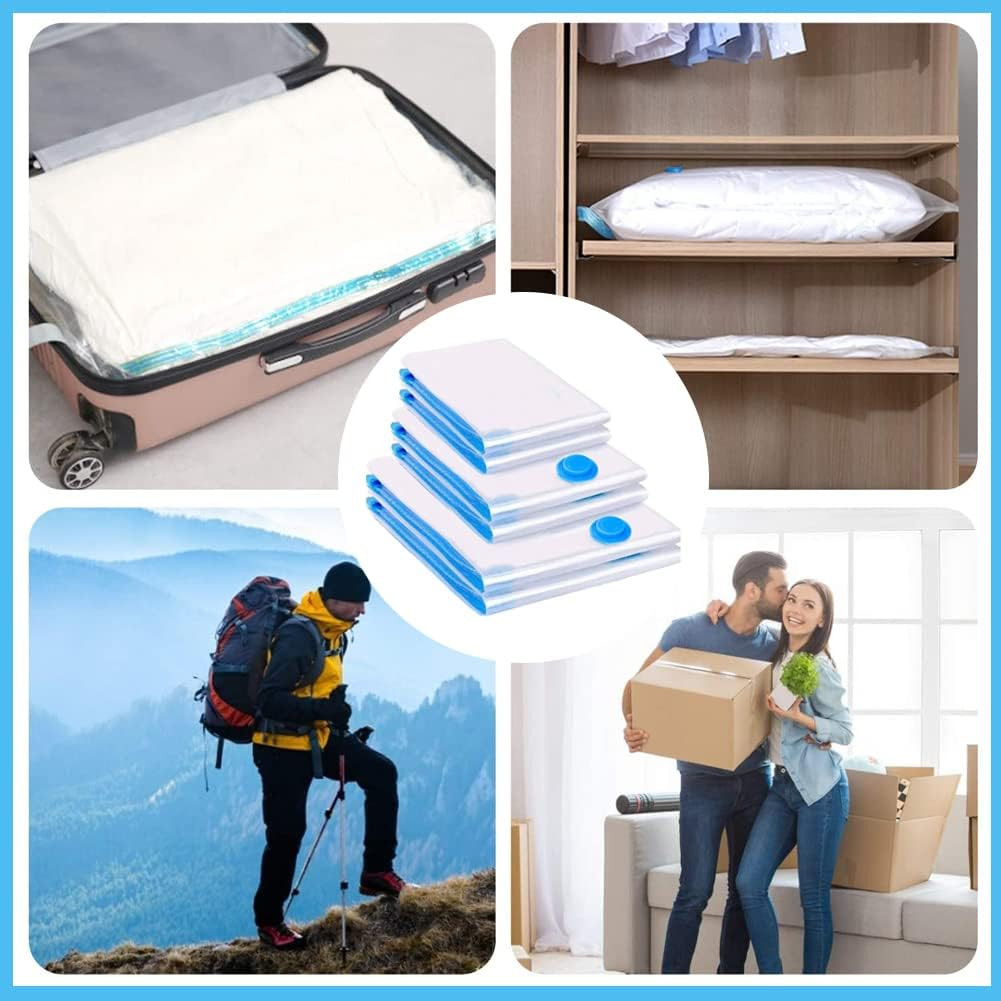 Poze Set de 6 saci pentru depozitare si o pompa cu vid Nesloonp, plastic, albastru/transparent