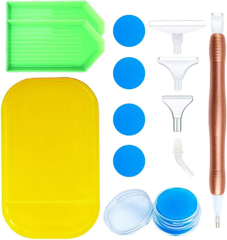 Set de accesorii pentru creatia cu diamante Hsajs, plastic/silicon/metal, multicolor, 13 piese