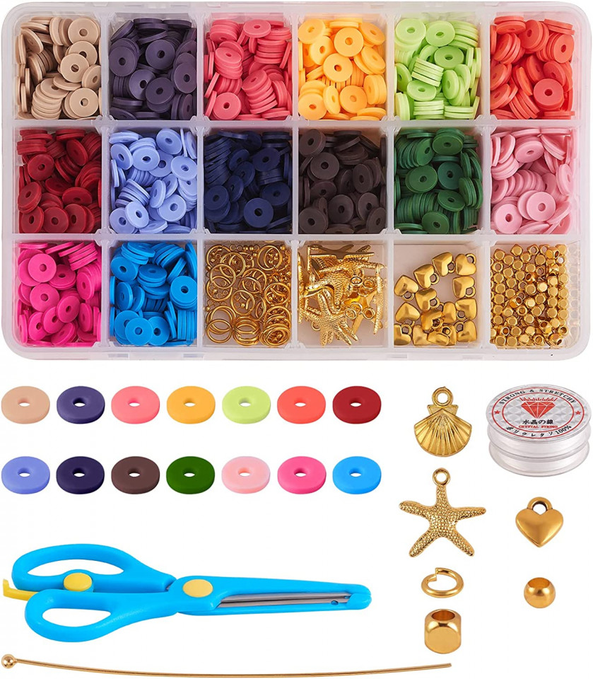 Set de creatie cu 1800 accesorii pentru bijuterii Ornaland, multicolor, lut/plastic/ metal , 8 mm